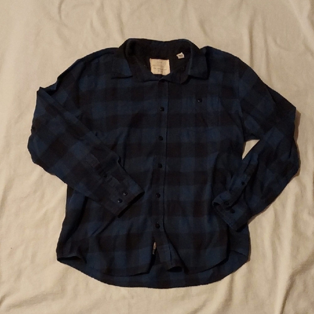 Vintage Blue and Black Casual Button Down Shirt